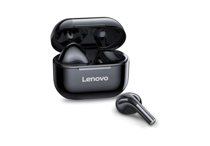 Бездротові навушники Lenovo LP40 Plus з мікрофоном й боксом для заряджання чорні від компанії Магазин "Astoria-gold" - фото 1