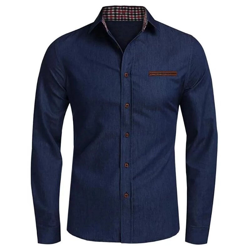 Чоловіча джинсова сорочка, повсякденна осіння облягаюча сорочка з довгим рукавом синя, чорна M L XL від компанії Магазин "Astoria-gold" - фото 1