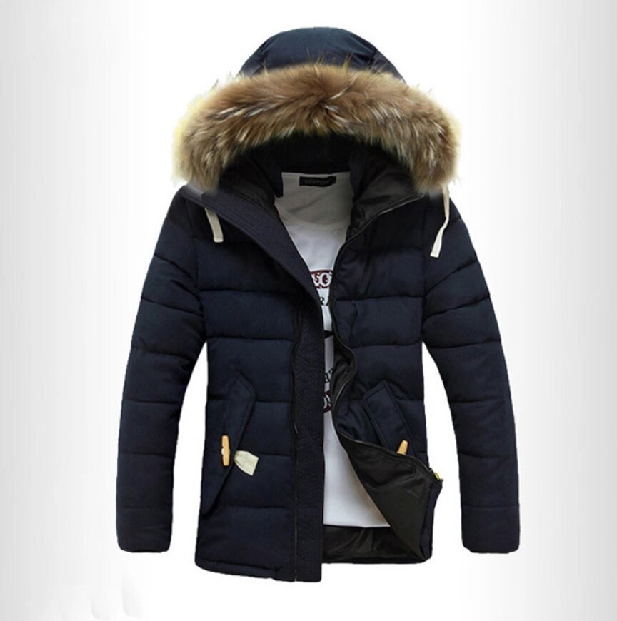 Чоловіча куртка з хутряним капюшоном "зима" темно-синій  L, XL, XXL від компанії Магазин "Astoria-gold" - фото 1