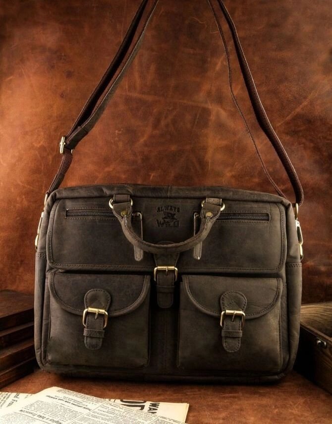 Чоловіча шкіряна сумка-портфель коричневого кольору Always Wild від компанії Магазин "Astoria-gold" - фото 1