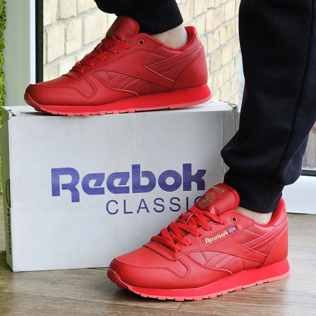 Чоловічі Кросівки Reebok Classic Червоні шкіряні Рибок (розміри: 42,43,44,45) Відеовідвідвід від компанії Магазин "Astoria-gold" - фото 1