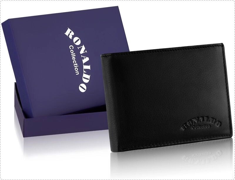 Чорний чоловічий гаманець Ronaldo зшитий з натуральної шкіри Італія від компанії Магазин "Astoria-gold" - фото 1