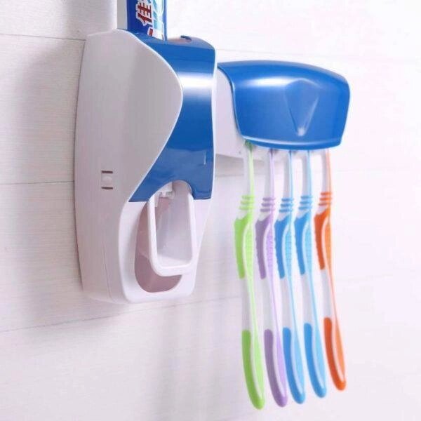 Дозатор для зубної пасти + підставка для зубних щіток блакитний від компанії Магазин "Astoria-gold" - фото 1