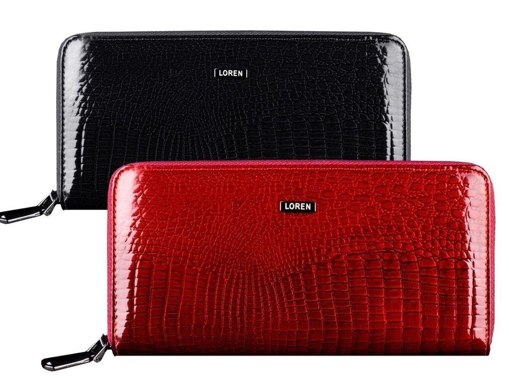Ефектний жіночий гаманець бренд Loren на блискавки лак (червоний) від компанії Магазин "Astoria-gold" - фото 1