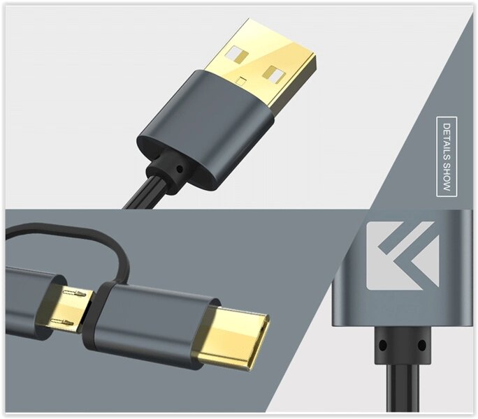 Floveme 2 в 1 QC3.0 Micro USB, TYPE-C Twis кабель для швидкої зарядки від компанії Магазин "Astoria-gold" - фото 1