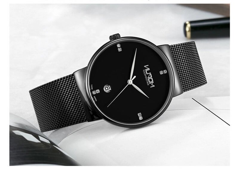 Кварцові Годинники MODUN чорні Тонкі 7мм водонепроникні від компанії Магазин "Astoria-gold" - фото 1