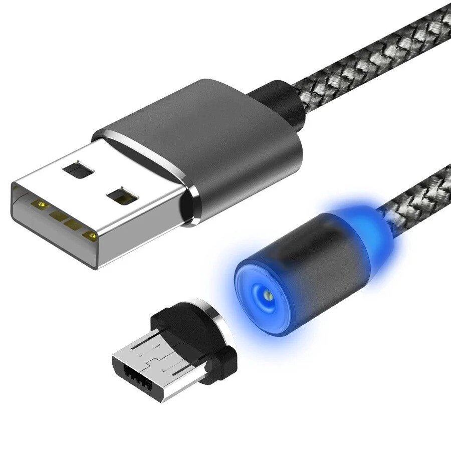 Магнітний кабель для телефона USB — Micro USB з підсвіткою 1 м круглий від компанії Магазин "Astoria-gold" - фото 1