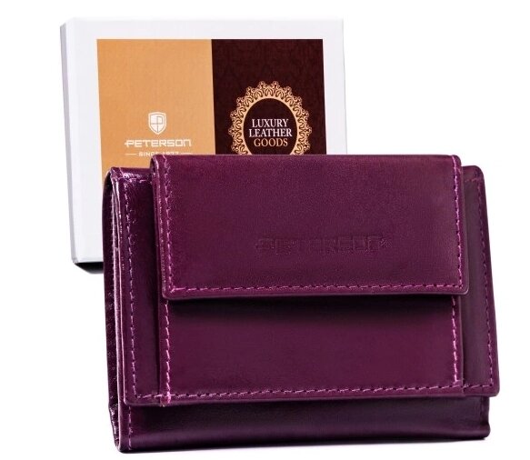 Маленький жіночий шкіряний горизонтальний RFID гаманець на кнопці фіолетовий від компанії Магазин "Astoria-gold" - фото 1