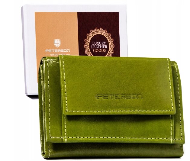 Маленький жіночий шкіряний горизонтальний RFID гаманець на кнопці салатовий від компанії Магазин "Astoria-gold" - фото 1