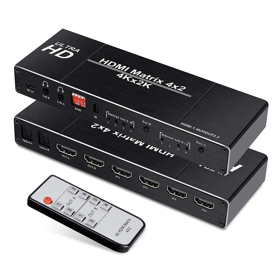 Матричний перемикач HDMI 4 у 2 виходи Video Switcher Splitter з оптичним лівим/правим аудіо екстрактор від компанії Магазин "Astoria-gold" - фото 1