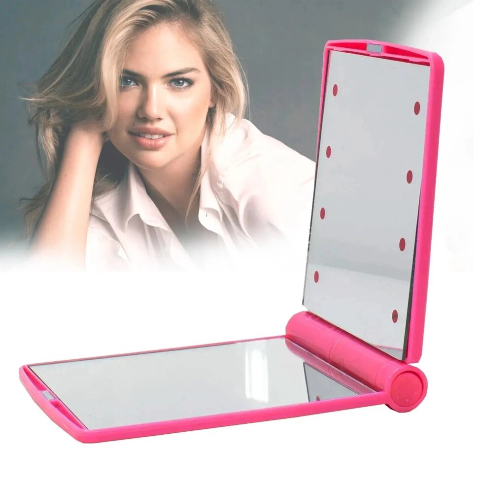 Міні-макіяж дзеркало, складний Travel Mirror Pink, кишеньковий дзеркало з світлодіодним підсвічуванням на 8 світлодіодів. від компанії Магазин "Astoria-gold" - фото 1