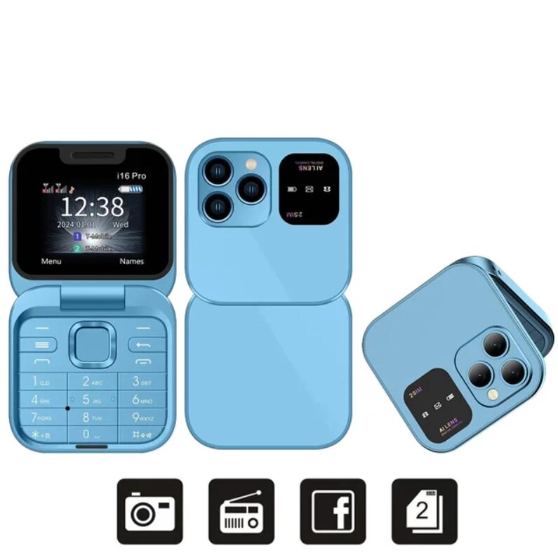 Мобільний телефон I16 Pro Mini blue, дві сім-карти, фото камера, ліхтарик, підтримка аудіо та відео від компанії Магазин "Astoria-gold" - фото 1