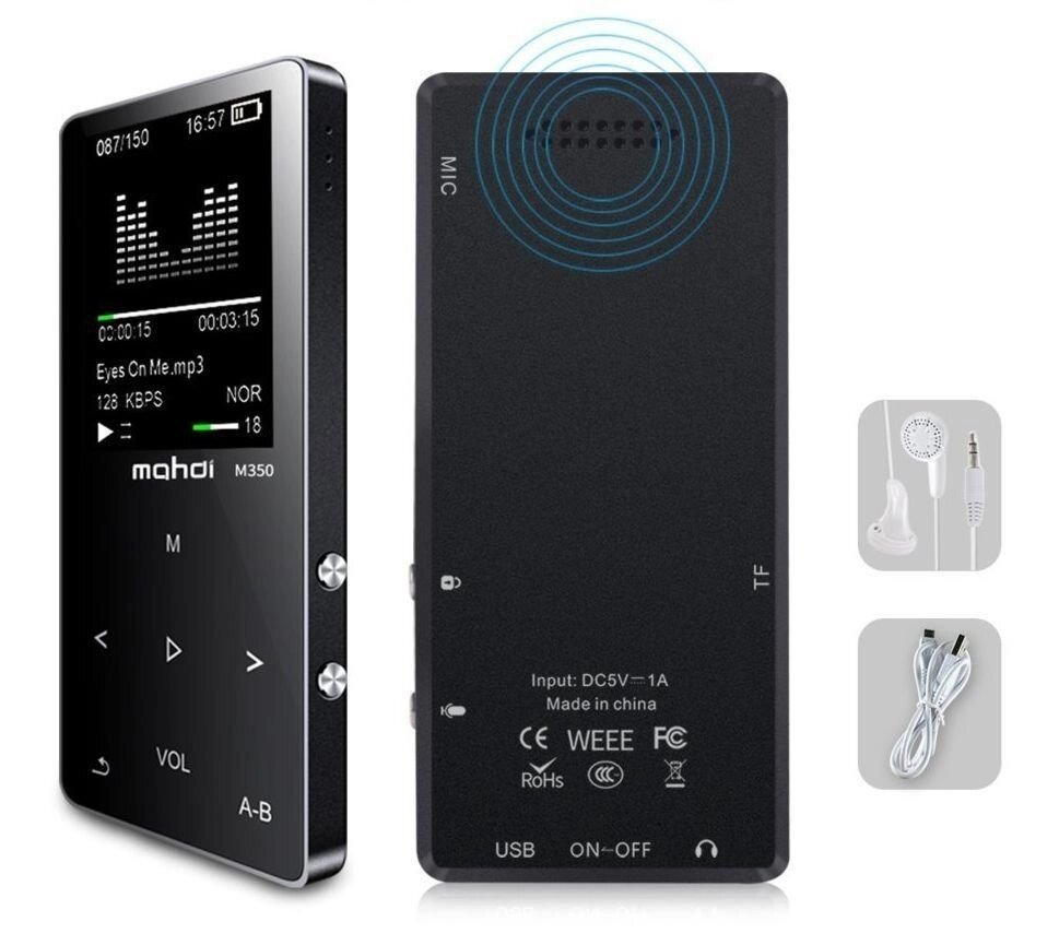 MP3 Плеєр Mahdi M320 8Gb, 80 годин роботи без підзарядки, Bluetooth, чорний від компанії Магазин "Astoria-gold" - фото 1