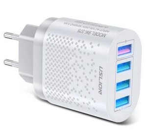 Зарядний пристрій для телефона USLION 4 USB-порти 3A швидка зарядка