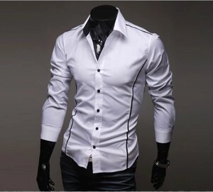 Чоловіча сорочка довгий рукав приталена з декоративним швом ХL, біла код 6