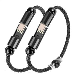 USB-кабель-браслет для зарядки з роз'ємом типу C шкіряний плетений