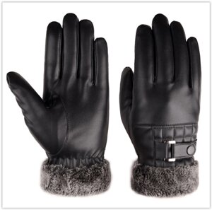 Утеплені рукавички для сенсорних екранів з відворотом чорні код 106