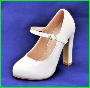Жіночі Білі Туфлі на Каблуку Лакові Модельні (розміри: 36,38,39,40) — 698