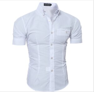 Якісна чоловіча сорочка з коротким рукавом приталена (біла) код 52