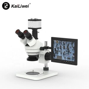Тринокулярний мікроскоп Kailiwei Simul Focal Stereo Microscope з ЖК-камерою 8-дюймовий ЖК-екран 2MP HDMI VGA