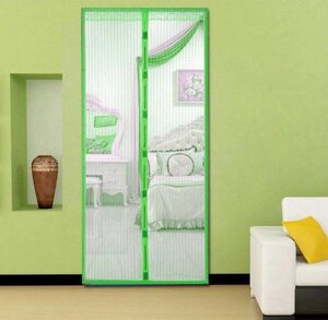 Антимоскітна сітка на двері штора на магнітах 100х210 см зелена
