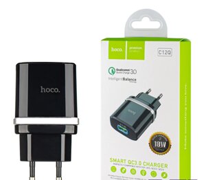 Зарядний пристрій для телефона Hoco C12Q швидке заряджання PD 18 Вт QC 3.0 чорний
