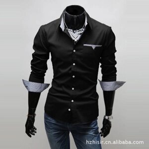 Якісна чоловіча сорочка з довгим рукавом (чорна) New 2021 код 46 розмір ХL