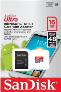 Карта пам'яті microSD SANDISK 16 Гб Class 10. Оригінал.