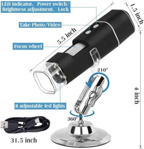 Бездротовий портативний цифровий USB-мікроскоп YVELINES масштаб 50X - 1000X, 1080P HD.