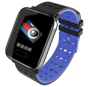 Годинники Smart Watch Phone Bakeey A6 сині вміють вимірювати пульс, артеріальний тиск, рівень кисню в крові.