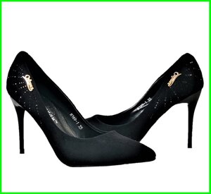 Жіночі Чорні Туфлі на Каблуці Шпильке Замшеві Модельні (розміри: 35,36,37,38,39) — 69-1