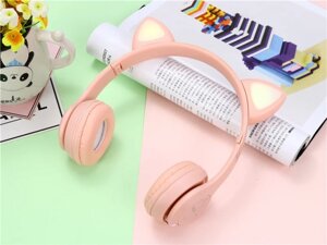 Bluetooth-навушники з котячими вушками P47M бездротові з LED-підсвіткою рожеві