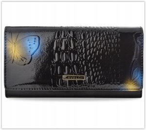 Жіночий шкіряний гаманець CAVALDI чорний 3D квіти Польща