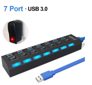 Usb-хаб 7 портів USB 3,0 концентратор розгалужувач із вимикачами