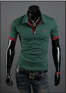 Чоловіча футболка з коміром пляшкового кольору ХXL (зелена) код 56