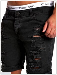 Шорти чоловічі джинсові рванка чорні F049