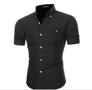 Прикольний повсякденний сорочка чоловіча з коротким рукавом приталена код 52 M, L (чорна)