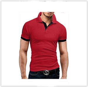 Чоловіча футболка з коміром короткий рукав M-XXL (червоний) T23