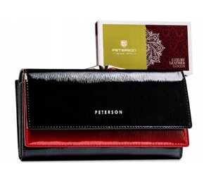 Жіночий шкіряний лакований гаманець Peterson PTN 421028-sH BL-RED чорний