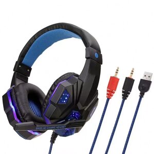 Дротові ігрові навушники, геймерські навушники з мікрофоном, світлодіодні навушники для комп'ютерних геймерів