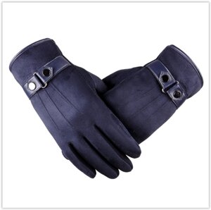 Дуже теплі чоловічі рукавички м'яка шкіра сині код 104
