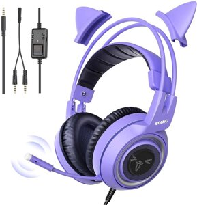 Ігрова гарнітура SOMIC G951S з мікрофоном з шумозаглушенням 3,5 мм фіолетова