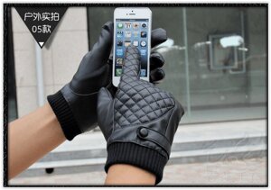 Дуже теплі чоловічі рукавички для сенсорних екранів чорні код 102