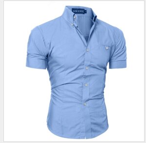 Якісна чоловіча сорочка з коротким рукавом приталена (блакитна) M, L код 52