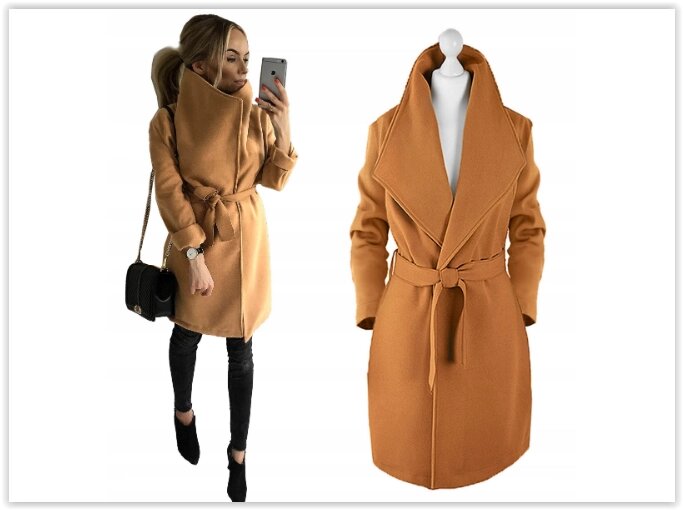 Жіноче пальто Avavnta під пояс, на флісі, коричневе - доставка