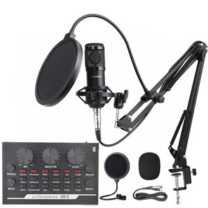 Конденсаторний мікрофон для виступів і запису BM800+V8II з регульованою ножичною підставкою