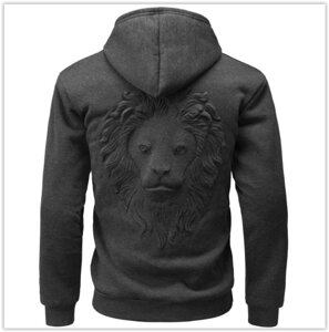 Пуловер светр з капюшоном, 3D светр з головою лева код 65 сірий