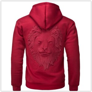 Пуловер светр з капюшоном, 3D светр з головою лева код 65 червоний