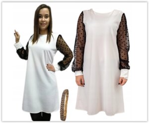 Модне плаття з прозорими рукавами, біле