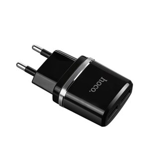 Зарядний пристрій USB адаптер Hoco C12 USBх2 Charger 2.4A Чорний